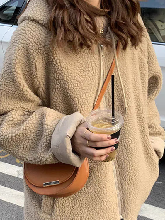 Parka elegante in pile spesso da donna - Cappotto oversize con cappuccio