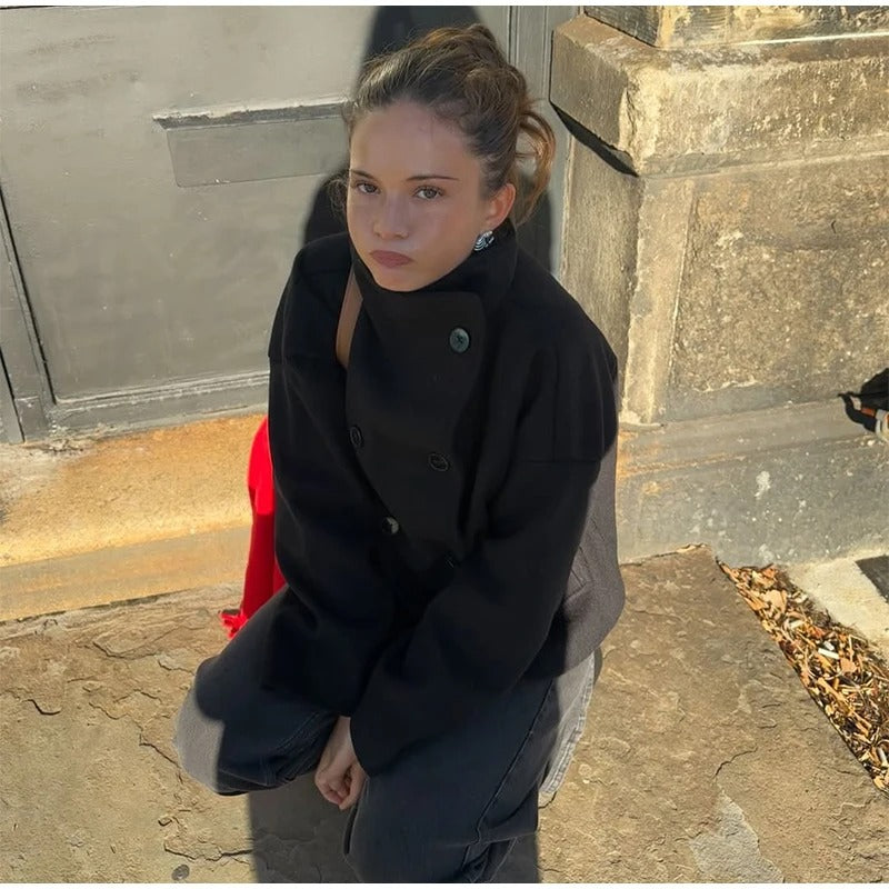 Elegante cappotto da donna in misto lana con bottoni – Capo invernale con collo alto