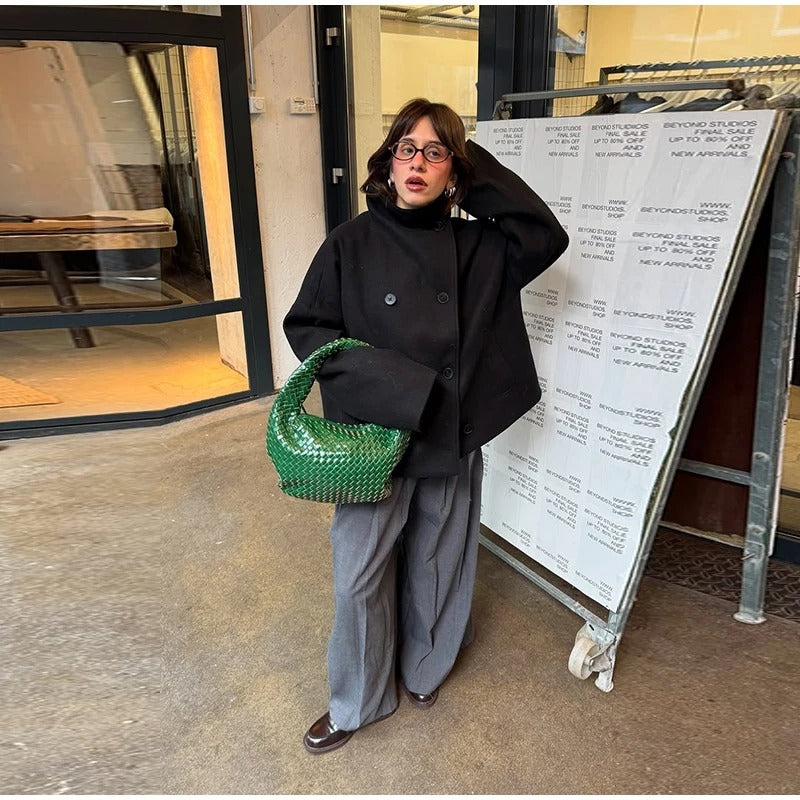 Elegante cappotto da donna in misto lana con bottoni – Capo invernale con collo alto