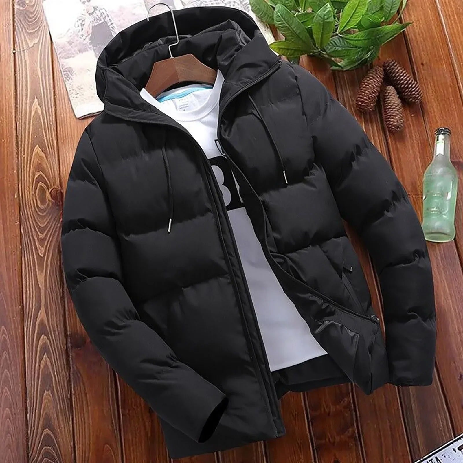 Giacca trapuntata con cappuccio da uomo - Resistente e calda per l'inverno all'aperto