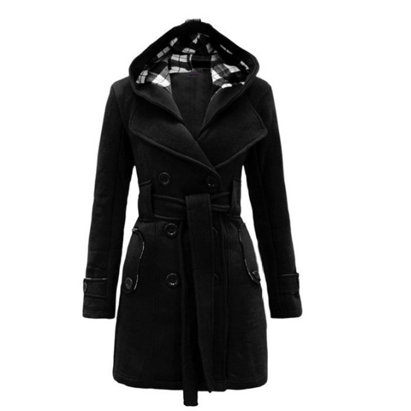 Cappotto di lana con cappuccio di lusso da donna - Cappotto invernale con cintura