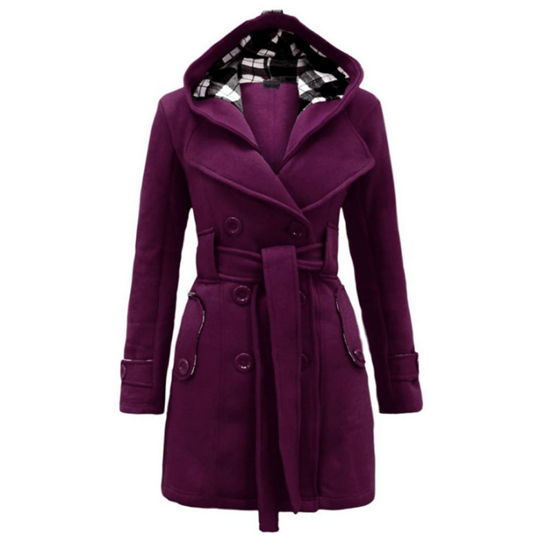 Cappotto di lana con cappuccio di lusso da donna - Cappotto invernale con cintura