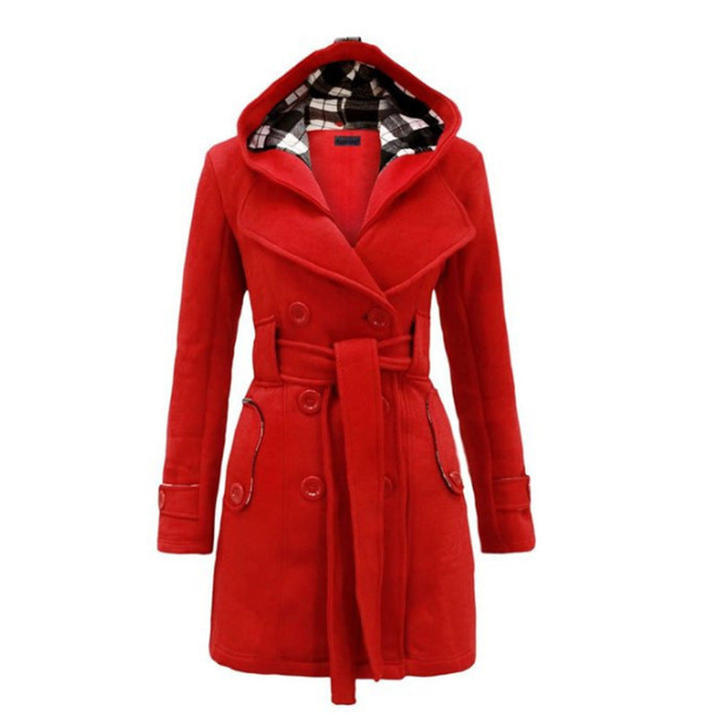 Cappotto di lana con cappuccio di lusso da donna - Cappotto invernale con cintura