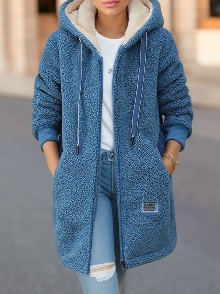 Giacca invernale in pile con cappuccio elegante da donna