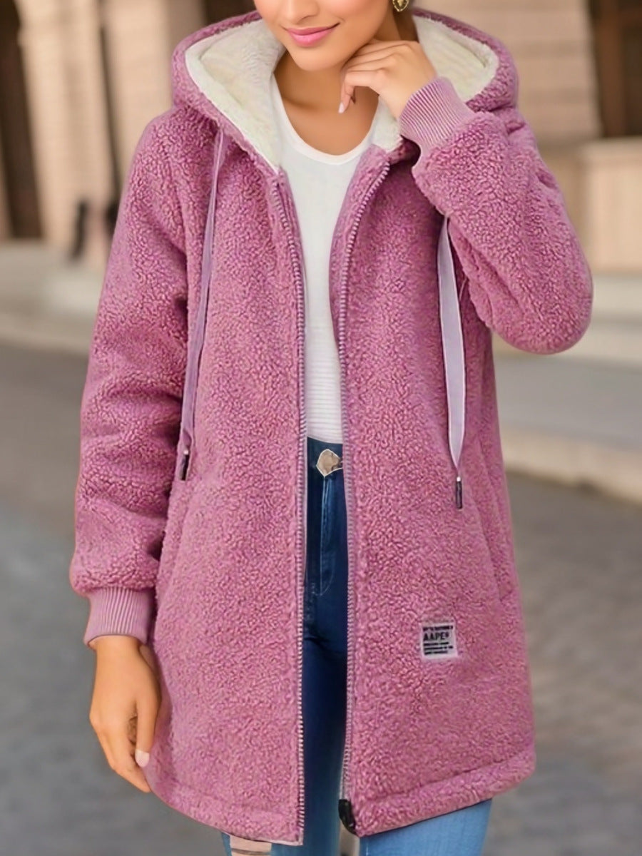 Giacca invernale in pile con cappuccio elegante da donna