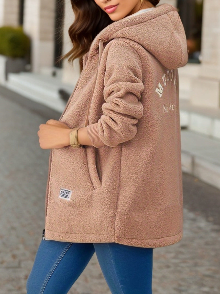 Giacca invernale in pile con cappuccio elegante da donna