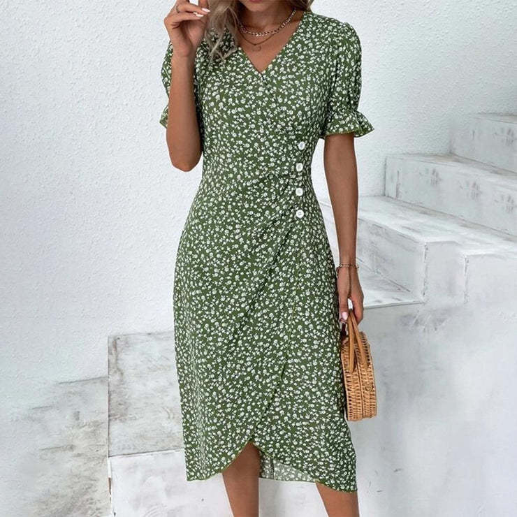 Abito midi da donna con bottoni – stile casual chic estivo