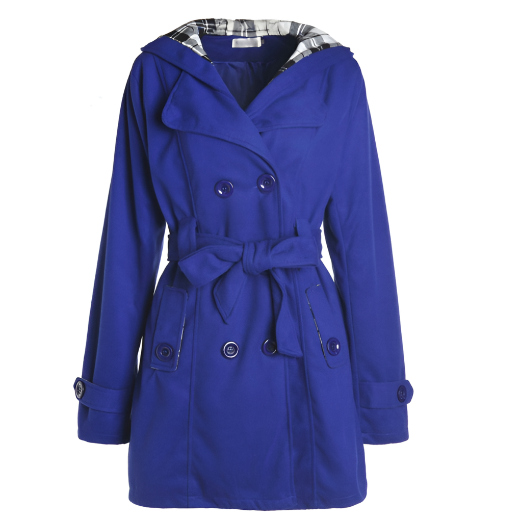 Cappotto di lana con cappuccio di lusso da donna - Cappotto invernale con cintura