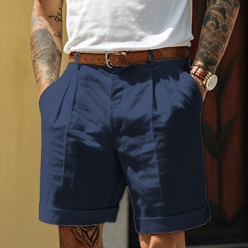 Pantaloncini classici da uomo in lino e cotone