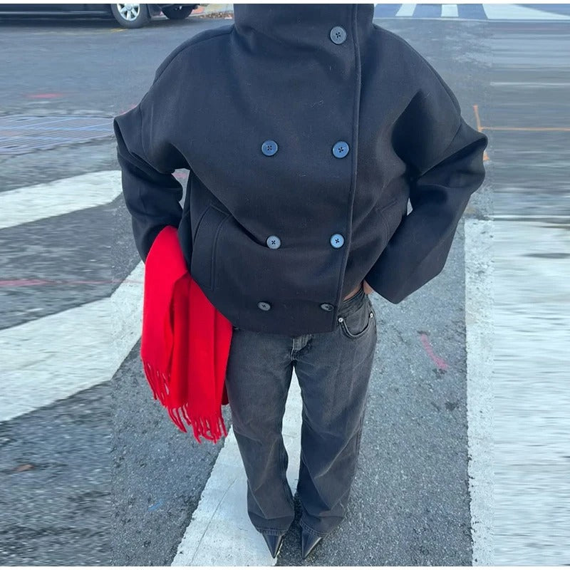 Elegante cappotto da donna in misto lana con bottoni – Capo invernale con collo alto