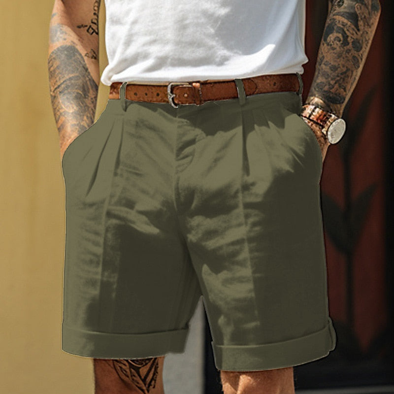 Pantaloncini classici da uomo in lino e cotone